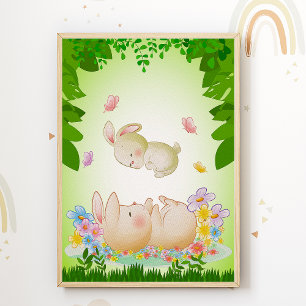 Süßes Kaninchen-Kinderzimmer Poster Druck Kinderzi