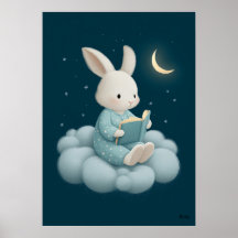 Süßes Kaninchen liest auf Wolken-Kinderzimmer-Bett