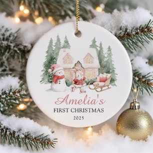 Süßes Kaninchen-Mädchen, erstes Weihnachten Keramik Ornament