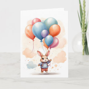 Süßes Kaninchen mit Ballons Aquarell Leere Grußkar Karte