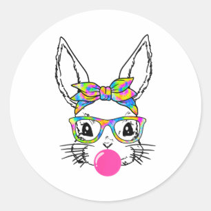 Süßes Kaninchen mit Bandana Tie Dye Brille Bubbleg Runder Aufkleber