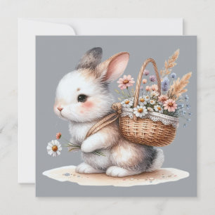 Süßes Kaninchen mit Blumen Aquarell Kunst Karte