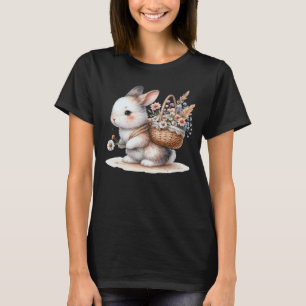 Süßes Kaninchen mit Blumen Aquarell Kunst T-Shirt