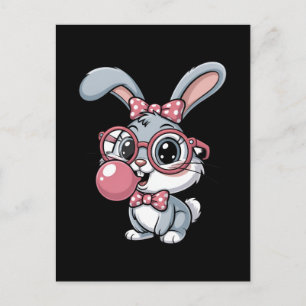 Süßes Kaninchen mit Brille, das Bubble Gum bläst Postkarte