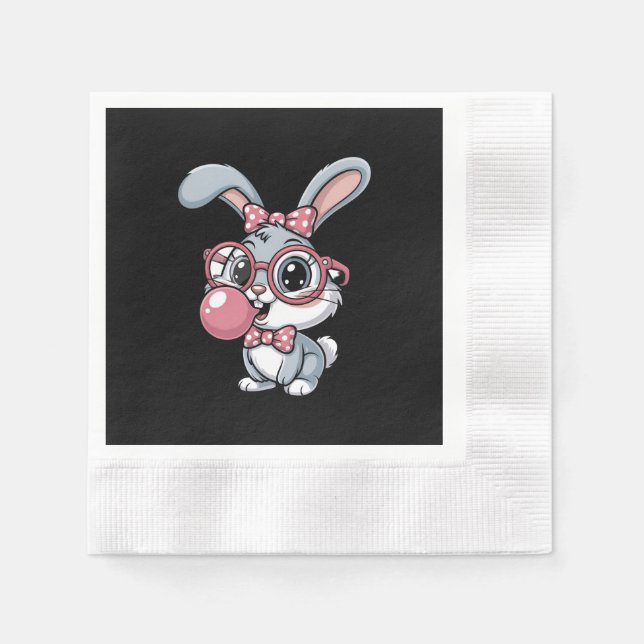 Süßes Kaninchen mit Brille, das Kaugummi bläst Serviette (Vorderseite)