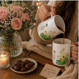 Süßes Kaninchen mit Ente in natürlicher \Aquarellt Kaffeetasse