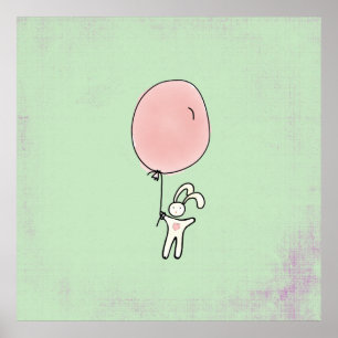 Süßes Kaninchen mit Luftballon Poster