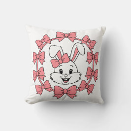 Süßes Kaninchen mit rosa Schleifen-Kranz – Ostern Kissen
