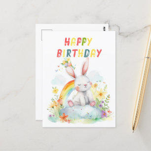 Süßes Kaninchen Regenbogen Bunt Alles Gute zum Geb Postkarte