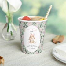 Süßes Kaninchen, rosa Schleife, rosa Blumen, erste