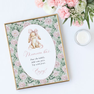 Süßes Kaninchen, rosa Schleife, rosa Blumen, Momos Poster
