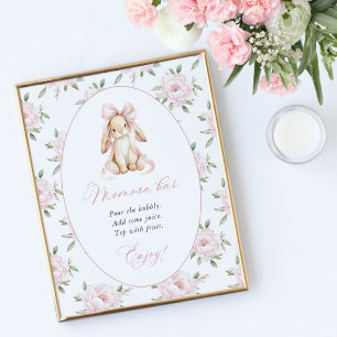 Süßes Kaninchen, rosa Schleife, rosa Blumen, Momos Poster