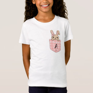 Süßes Kaninchen schaut aus der Tasche mit Initiale T-Shirt