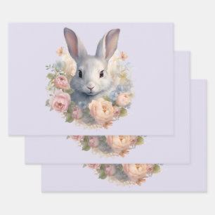 Süßes Kaninchen umgeben von pastellfarbenen Blumen Geschenkpapier Set