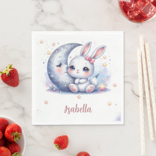 Süßes Kaninchen und Mond Geburtstag  Serviette
