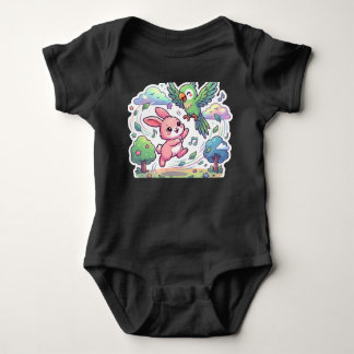 Süßes Kaninchen und Papageien-Kinder-T-Shirt | Kaw Baby Strampler