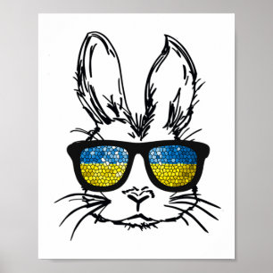 Süßes Kaninchengesicht mit Ukraine-Flaggen-Brille Poster