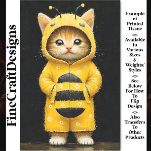 Süßes Kätzchen als Hummel verkleidet AK4F Decoupag Seidenpapier