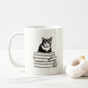 Süßes Kätzchen auf Büchern Kaffeetasse