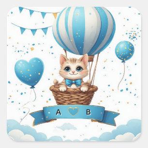 Süßes Kätzchen-Ballon-Baby-Party 🐱 Quadratischer Aufkleber