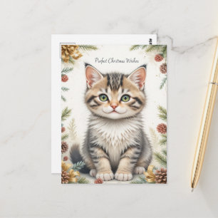 Süßes Kätzchen Florales Weihnachten Cute Pastell  Postkarte