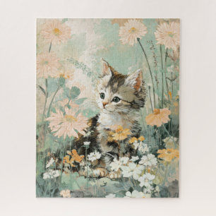 Süßes Kätzchen in Blumen Puzzle-Geschenk für Katze