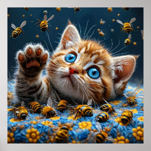 Süßes Kätzchen interagiert mit Bienen Poster