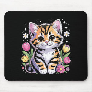 Süßes Kätzchen Katze Floral Kawaii Mousepad