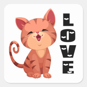 Süßes Kätzchen Katze Orange Tabby Kitty Liebe Hall Quadratischer Aufkleber
