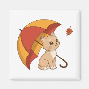 Süßes Kätzchen Katze Rot Gelb Regenschirm Fall Magnet