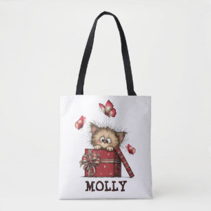 Süßes Kätzchen mit Schmetterlingen Personalisiert Tasche