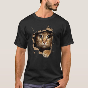 Süßes Kätzchen schaut aus zerrissenem Stoff - Katz T-Shirt