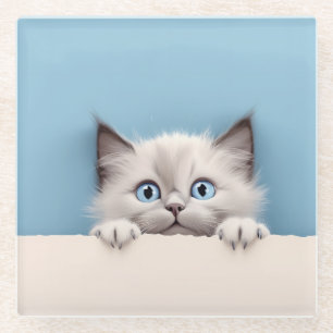 Süßes Kätzchen schaut hervor, Ragdoll-Katze Glasuntersetzer