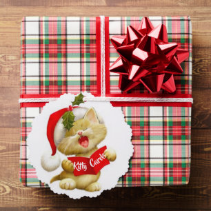 Süßes Kätzchen singt Weihnachtslied Postkarte Ornament Karte