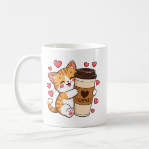 Süßes Kätzchen umarmt Kaffeetasse Tasse