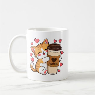Süßes Kätzchen umarmt Kaffeetasse Tasse
