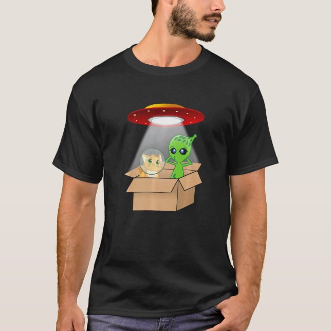 Süßes Kätzchen und Alien-Pappschiff T-Shirt (Vorderseite)