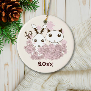 Süßes Kätzchen und Häschen Tier beste Freunde Kind Keramikornament