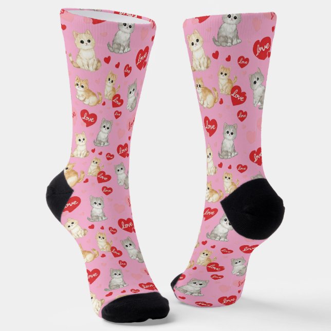 Süßes-Kätzchen-Valentinstag-Crew-Socken Socken (Gewinkelt)