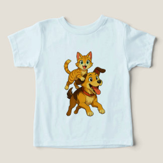 Süßes Katze & Hund Kinder T-Shirt - Perfektes Schö