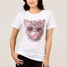 Süßes Katze mit Bubble Gum T-Shirt Tri-Blend Shirt