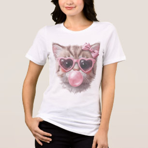 Süßes Katze mit Bubble Gum T-Shirt Tri-Blend Shirt