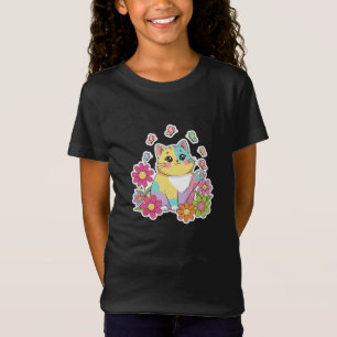 Süßes Katze- & Schmetterlingsgarten-Kinder-T-Shirt T-Shirt