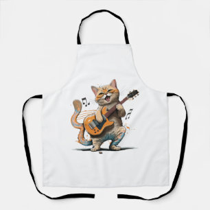 Süßes Katze spielt Gitarre Shirt, Coole Kitty Gita Schürze