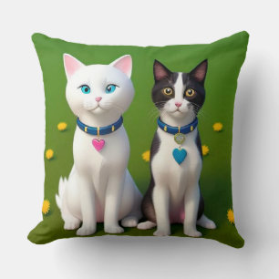 🐱 Süßes Katzen-Duo Garten-Haus-Stil Grün Kissen