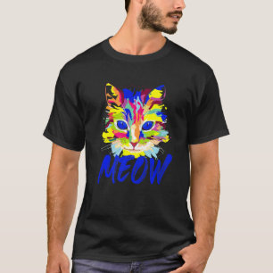Süßes Katzen-Gesicht Miauen Farbige Grafik Katze T-Shirt