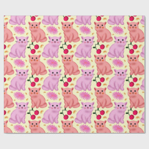 Süßes Katzen-Kirsch-Blumenmuster Kawaii-Kätzchen Geschenkpapier