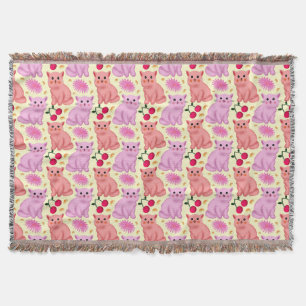 Süßes Katzen-Kirsch-Blumenmuster   Kawaii-Katze Decke