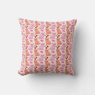 Süßes Katzen-Kirsch-Blumenmuster Kawaii-Katze Kissen