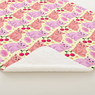 Süßes Katzen-Kirsch-Blumenmuster Kawaii-Katze Sherpadecke